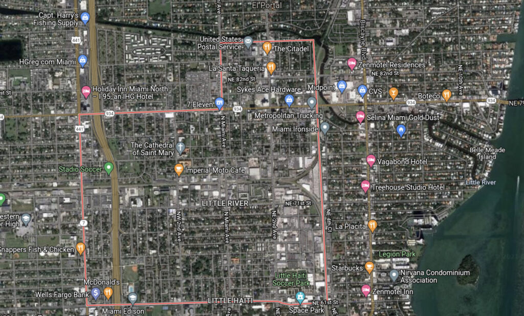 Satellite map of Miami's Little River neighborhood